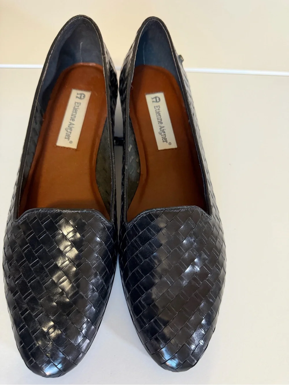 Etienne Aigner Black Woven Weave Leather Slip-On Flats 10M VTG Academia